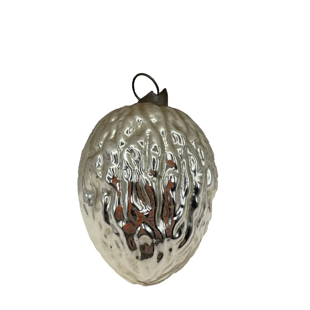 Vintage Glass Christmas Ornament Silver Acorn Textured Bumpy Holiday Tree